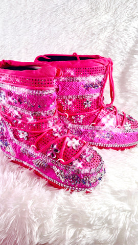 Mermaid Sequin Rhinestone Pink Snow Boots - The Glamorous Life