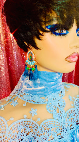 Blue Crystal Chandelier Tassel Earring’s - The Glamorous Life