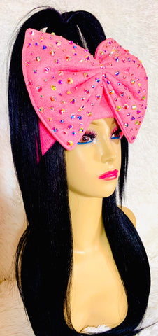 Oversized Large Bubblegum Pink Bling Bow Headband & Gloves - The Glamorous Life