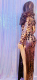 GODDESS ROSE GOLD  SEQUINED MAXI DRESS WITH LONG SLEEVES