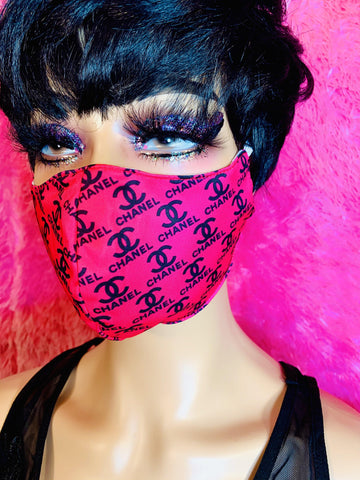 Pink Black Cc Designer Inspired Face Mask - The Glamorous Life 101