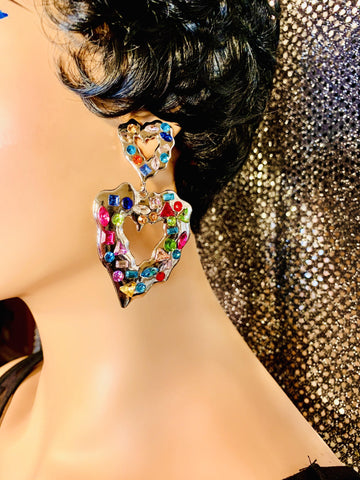 Gold Crystal Candy Hearts Earrings - The Glamorous Life 101