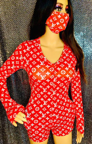 The Glamorous Life 101 Red LV Women's Sexy Onesie Set Large