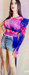 One Shoulder Tye Die  Blouse Women Long Sleeve Asymmetrical Casual Blouse Top