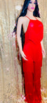 Red Fringe Tassel Cross Back Flare Leg Jumpsuit - The Glamorous Life