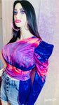 One Shoulder Tye Die  Blouse Women Long Sleeve Asymmetrical Casual Blouse Top