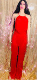 Red Fringe Tassel Cross Back Flare Leg Jumpsuit - The Glamorous Life