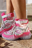 Pink Studded Rhinestone Crystal Lace Up High Top Sneakers - The Glamorous Life 101