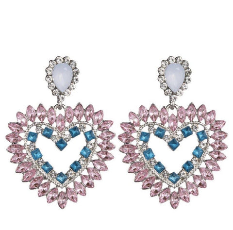 Cotton Candy Pink Blue Rhinestone Heart Earrings – The Glamorous Life 101