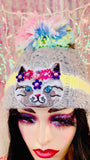 CRYSTAL EMBELLISHED CAT KNIT BEANIE HAT - The Glamorous Life