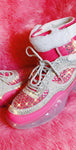 Pink Studded Rhinestone Crystal Lace Up High Top Sneakers - The Glamorous Life 101