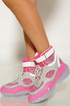 Pink Studded Rhinestone Crystal Lace Up High Top Sneakers - The Glamorous Life 101