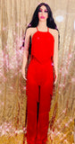 Red Fringe Tassel Cross Back Flare Leg Jumpsuit - The Glamorous Life