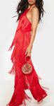 Red Fringe Tassel Cross Back Flare Leg Jumpsuit - The Glamorous Life