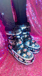 Mermaid Sliver Black Sequin Snow Boots - The Glamorous Life