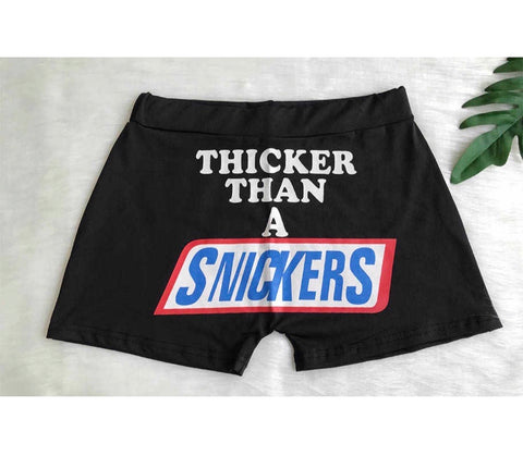 Thicker Than A Snicker Candy Booty Shorts Super Stretchy Size Large Funny