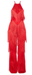 Red Fringe Tassel Cross Back Flare Leg Jumpsuit - The Glamorous Life