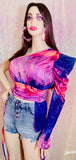 One Shoulder Tye Die  Blouse Women Long Sleeve Asymmetrical Casual Blouse Top