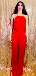 Red Fringe Tassel Cross Back Flare Leg Jumpsuit - The Glamorous Life