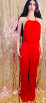 Red Fringe Tassel Cross Back Flare Leg Jumpsuit - The Glamorous Life